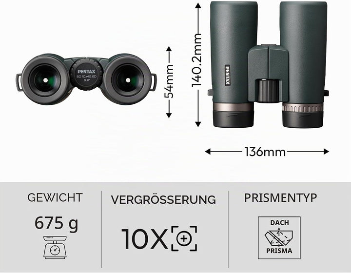 PENTAX SD 10x42 ED Fernglas für die Natur- und astronomische Beobachtung, mehrfach vergütet, wasserd