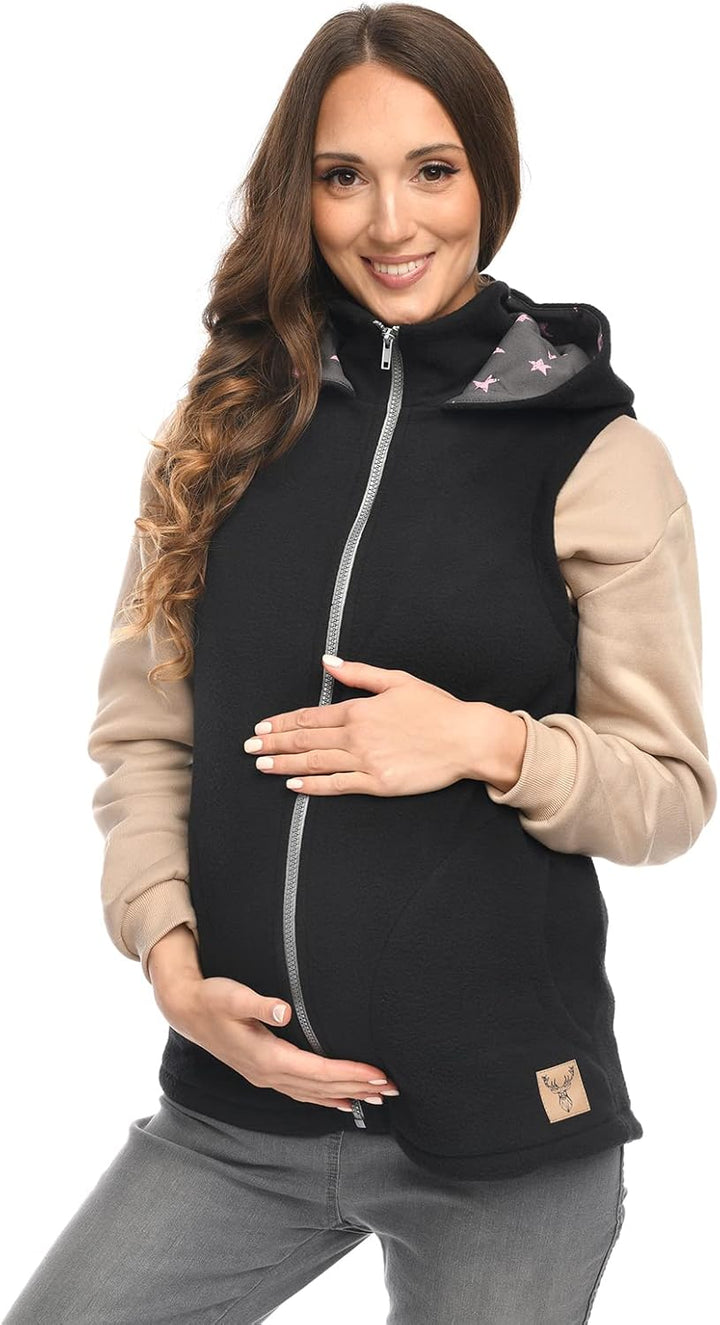 MijaCulture 3in1 ärmellos Trageweste Umstandspullover/für Tragetuch für Babytrage 4131 L Schwarz, L