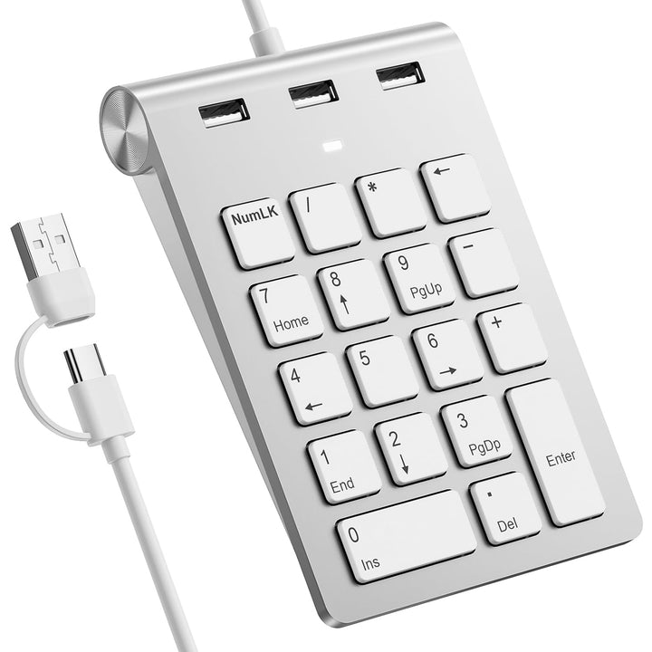 Rytaki Pro USB-C & USB-A Numpad Wired – Nummernblock mit 3 USB 2.0 Hub, 18-Tasten Ziffernblock für L