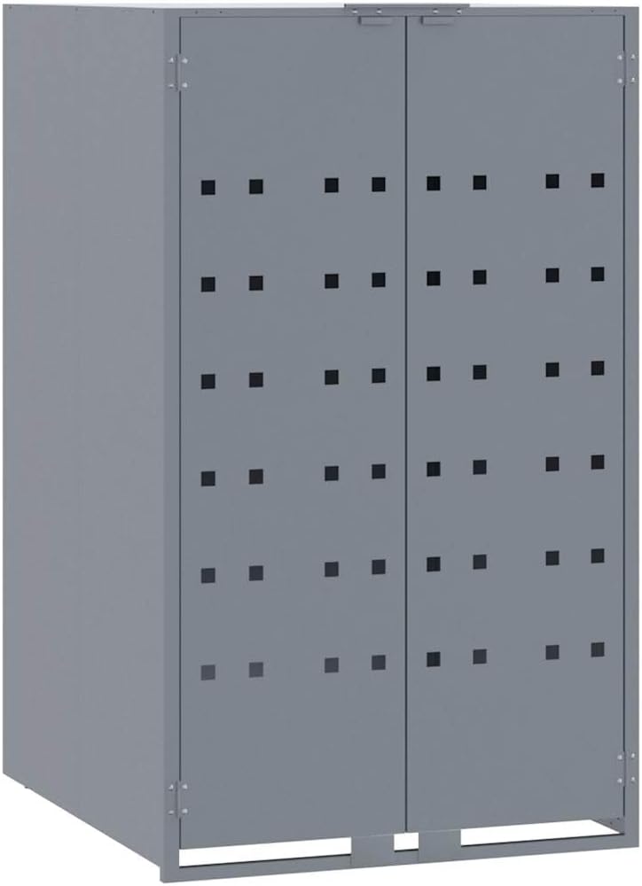 Mülltonnenbox für 1 Tonne Grau 69x79x117 cm Stahl Behälter mit pneumatischem Federdeckel 1 Fässer Gr