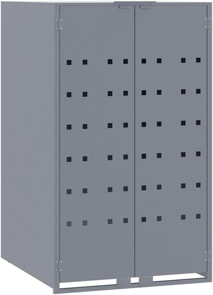 Mülltonnenbox für 1 Tonne Grau 69x79x117 cm Stahl Behälter mit pneumatischem Federdeckel 1 Fässer Gr