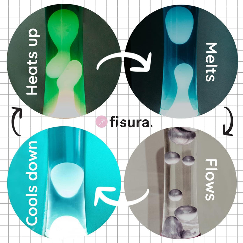 FISURA - Lavalampe Welt. Basis Weltkarte, blaue Flüssigkeit und weisse Lava. Lavalampe mit Ersatzbir