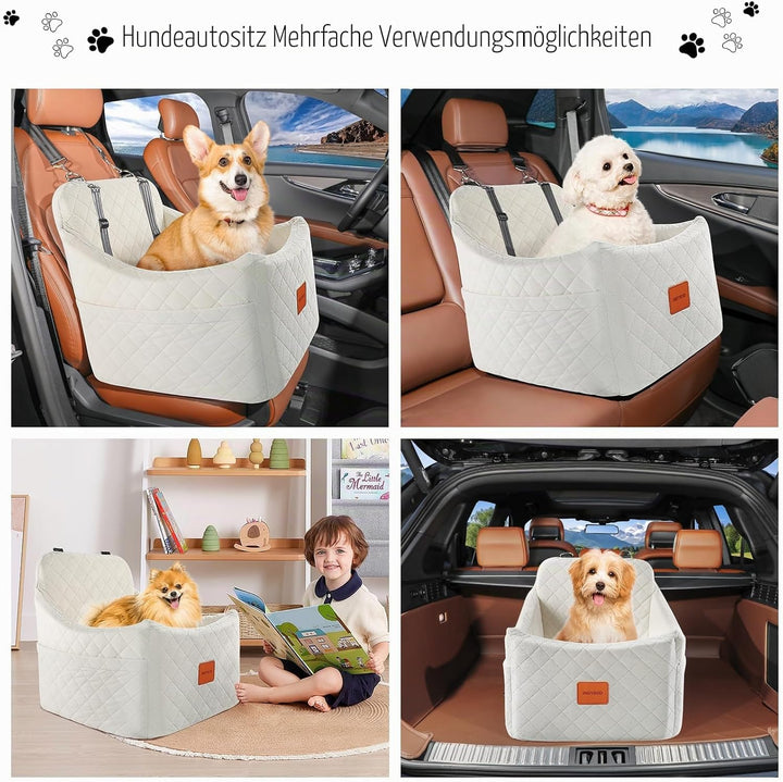 Hunde Autositz für kleine bis mittlere Hunde, Waschbarer hundesitz Auto mit Aufbewahrungstaschen, An