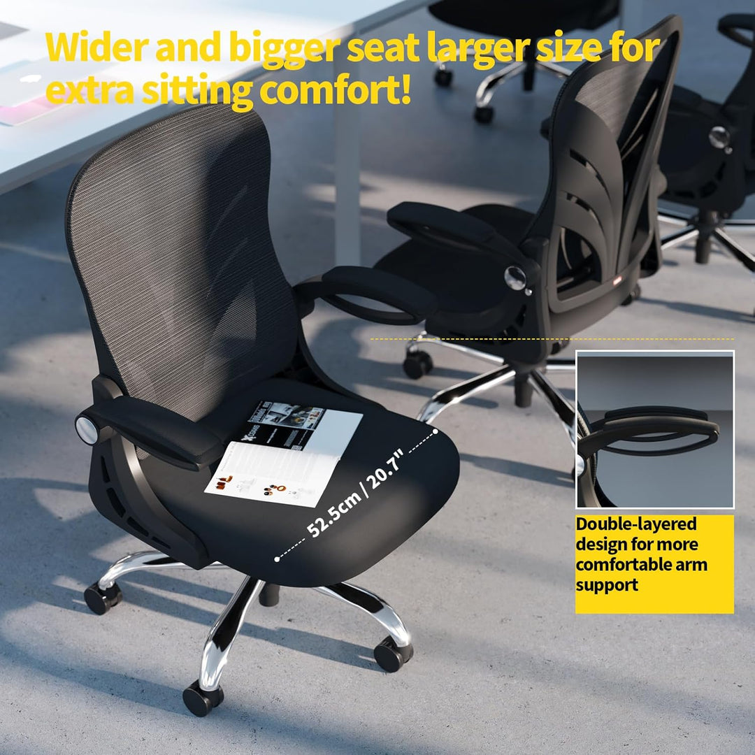 HOLLUDLE Ergonomischer Bürostuhl mit Klappbarer Rückenlehne, Schreibtischstuhl mit Erweitertem Sitz(