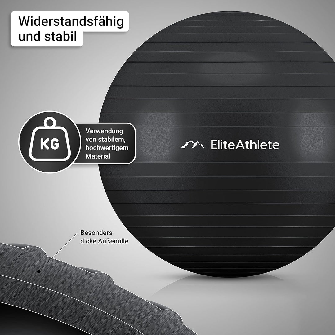 EliteAthlete Gymnastikball Sitzball Büro ergonomisch mit Anti Burst System - Fitness Pilates Schwang