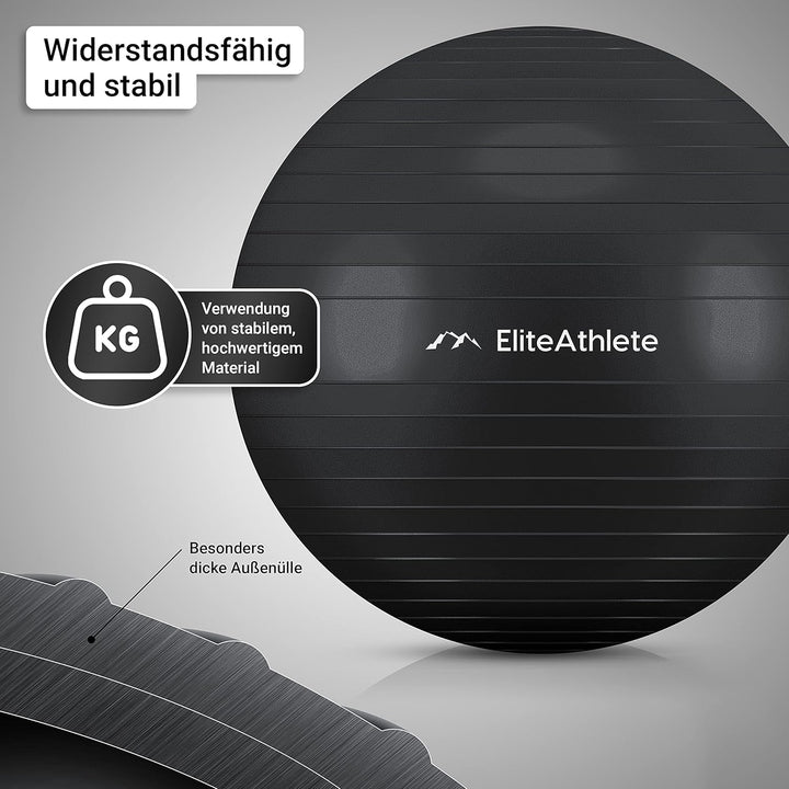 EliteAthlete Gymnastikball Sitzball Büro ergonomisch mit Anti Burst System - Fitness Pilates Schwang
