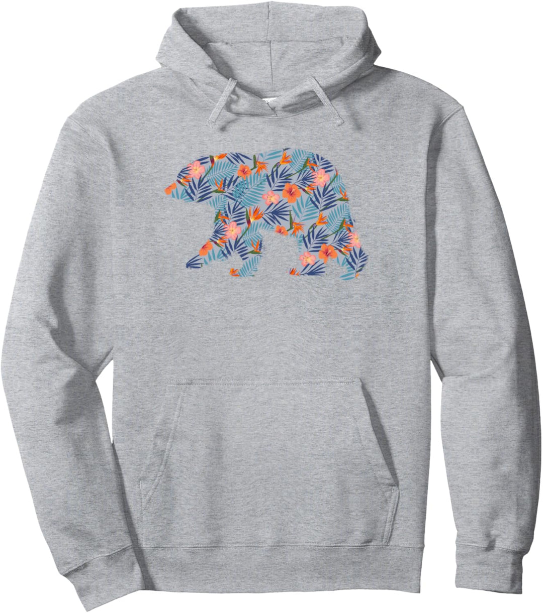 California Bear Tropical Floral Print Pullover Hoodie
