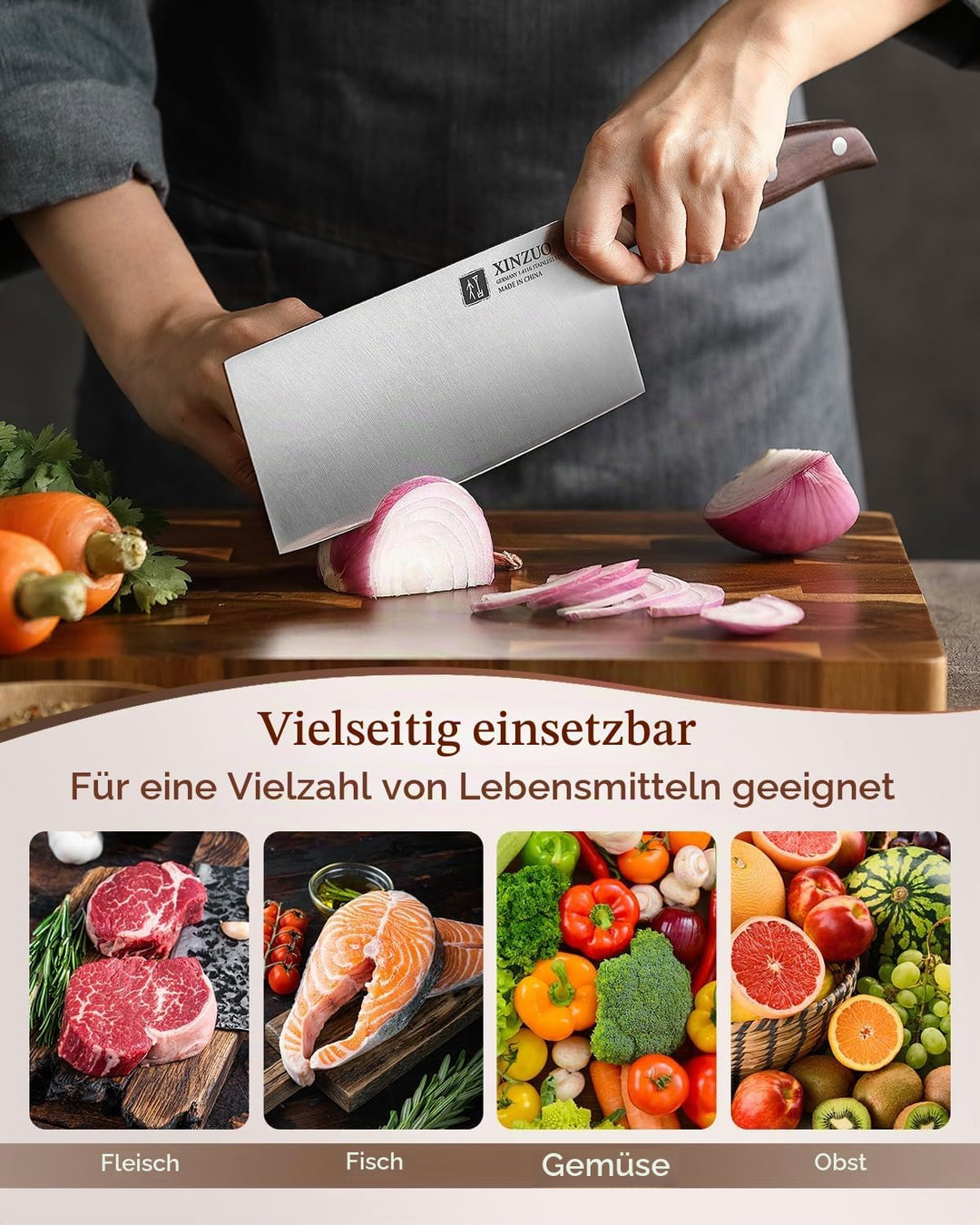 XINZUO Deutschem 1.4116 Edelstahl 17.5cm Hackmesser,Profi Hackbeil Scharfe Klinge Chinesisches Kochm