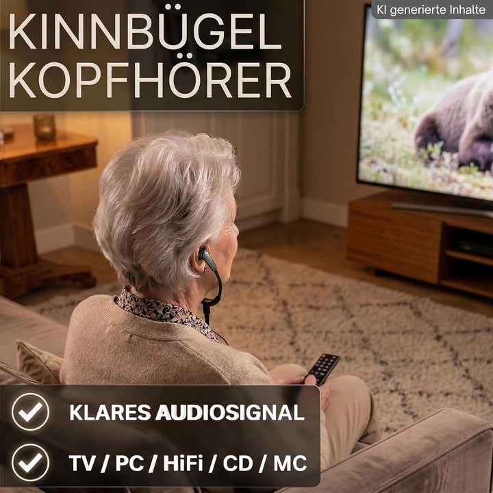 Kinnbügel Kopfhörer für TV PC & HiFi Senioren 117dB laut Fernsehkopfhörer mit Kabel 3m lang 3,5mm Kl