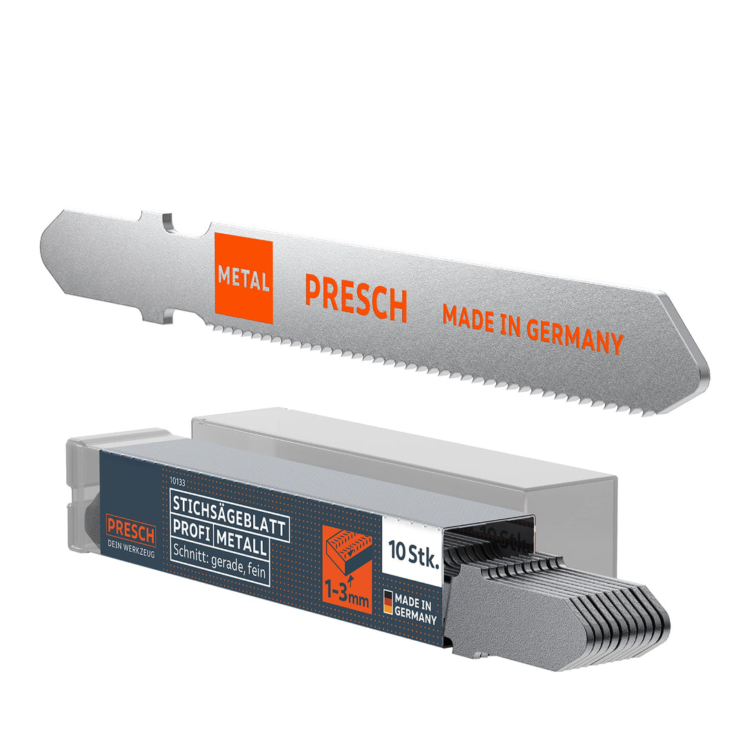 Presch Stichsägeblätter Metall 10 Stk. (Feiner Schnitt) - Präzise Schnitte in dünne Bleche (1-3mm) -