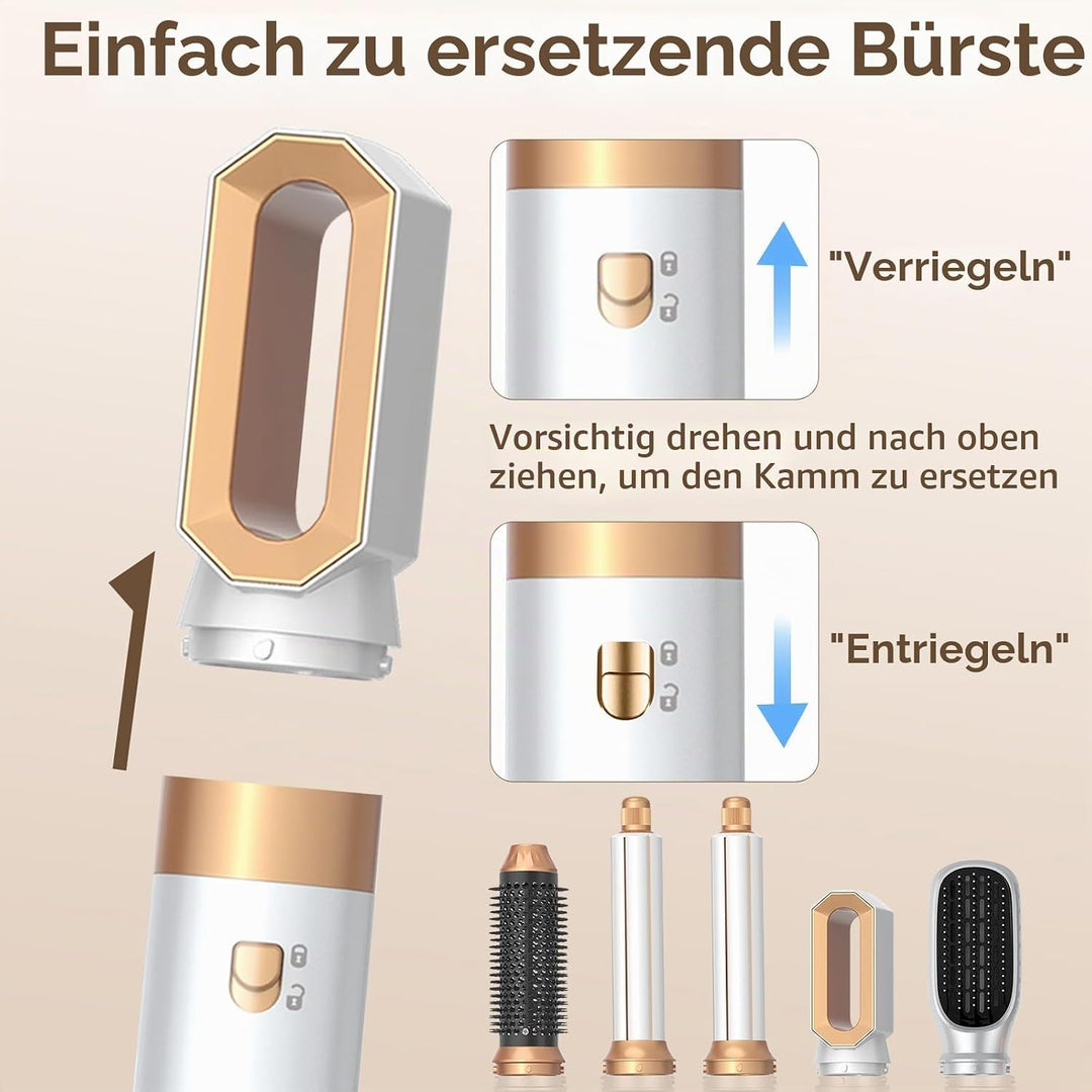 Journeyside 5-in-1 Airstyler Set 1000W, Professioneller Warmluftbürste mit Lockenstab&amp;Glätteisen, Mu