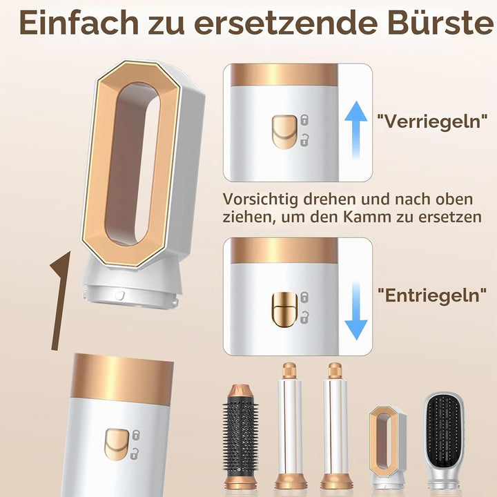 Journeyside 5-in-1 Airstyler Set 1000W, Professioneller Warmluftbürste mit Lockenstab&amp;Glätteisen, Mu