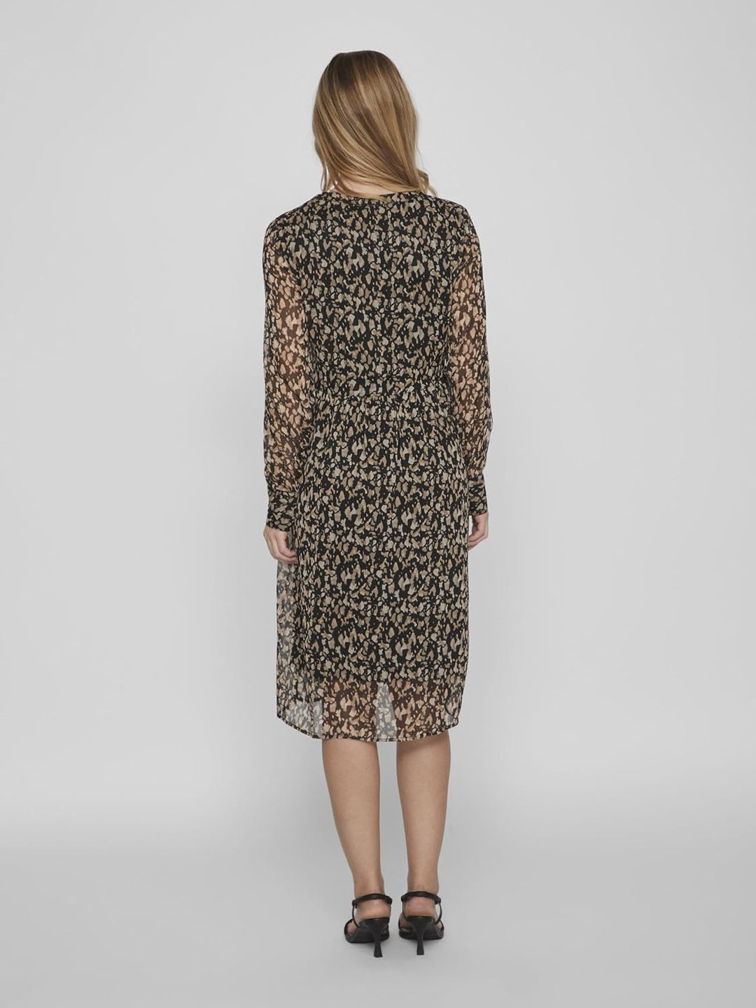 Vila Damen Vifalia V-Neck L/S Dress-Noos Blusenkleid 36 Black/Aop:hazel, 36 Black/Aop:hazel