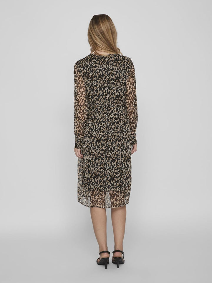 Vila Damen Vifalia V-Neck L/S Dress-Noos Blusenkleid 36 Black/Aop:hazel, 36 Black/Aop:hazel