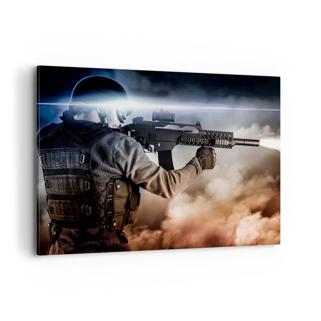 Bilder auf Leinwand 100x70cm Leinwandbild Armee Soldat Shooter kugelsichere Weste Gross Wanddeko Bil