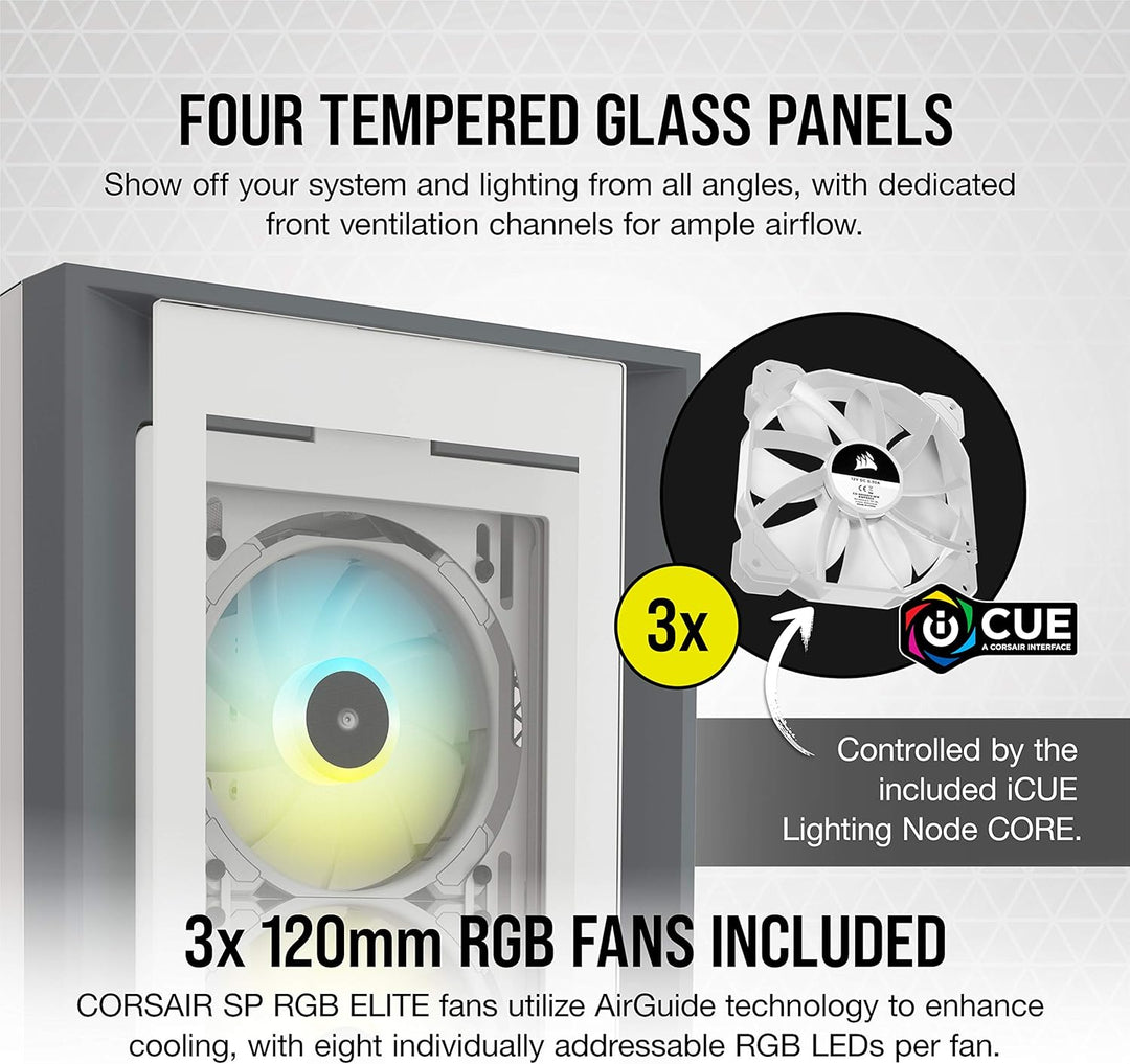 Corsair iCUE 5000X RGB Mid-Tower-ATX-PC-Smart-Gehäuse mit Gehärtetem Glas (Vier Paneele aus Gehärtet