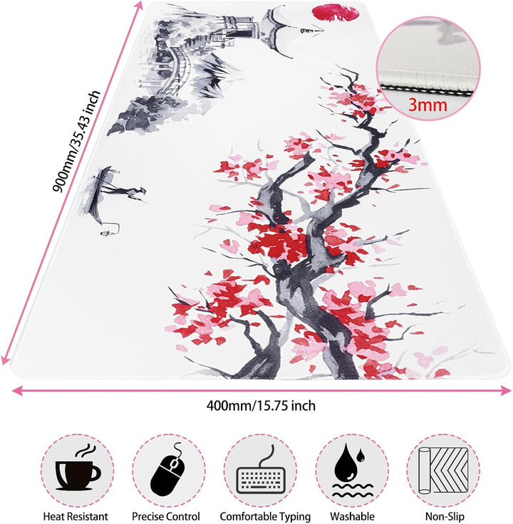 Niviy Gaming Mauspad Sakura Weiss XXL 900x400mm | Grosse Mousepad Tischunterlage mit wasserdichter O