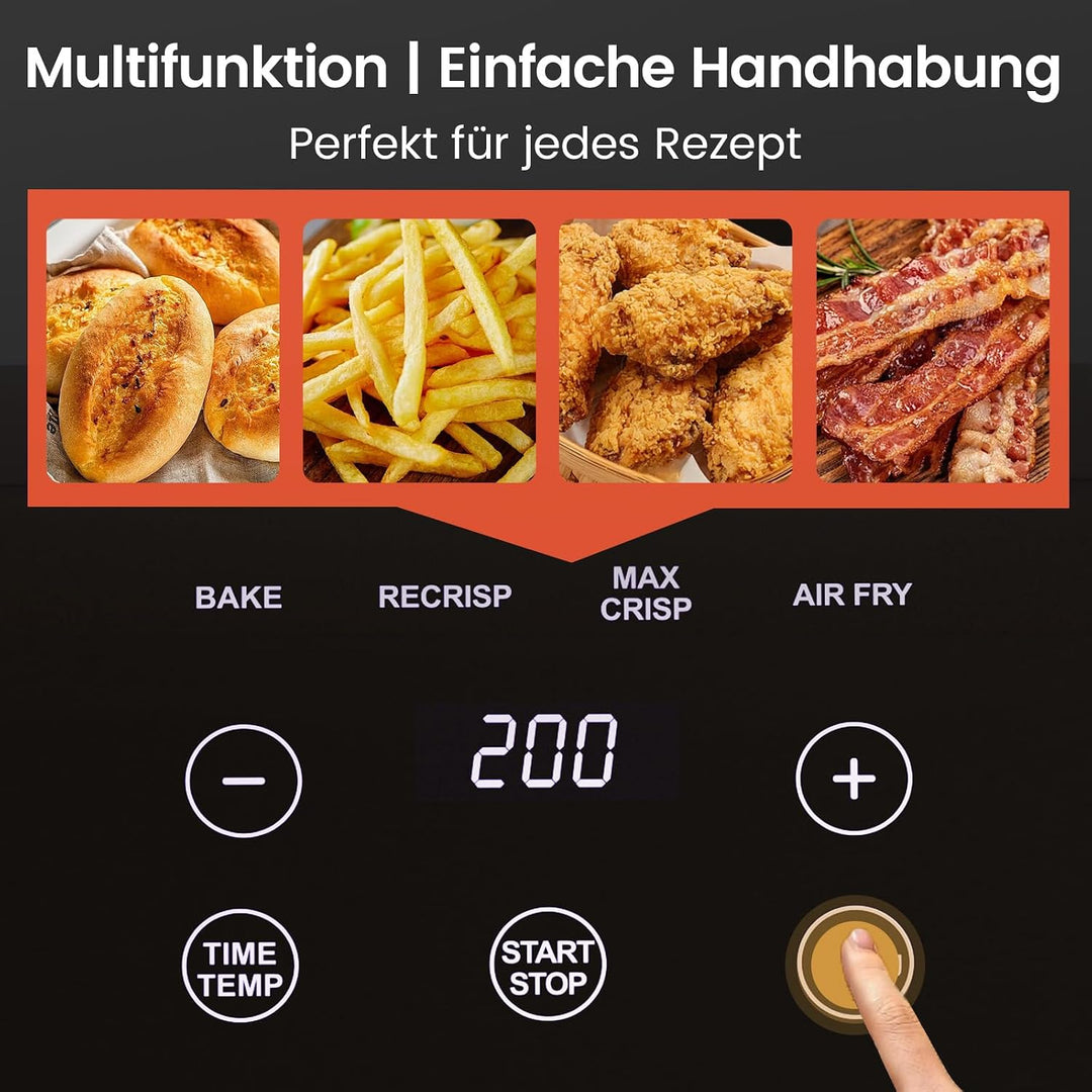 GTPLAYER Airfryer, Multifunktionale Heissluftfritteuse 4 Liter mit mit Easy-View-Fenster, Glasbehält