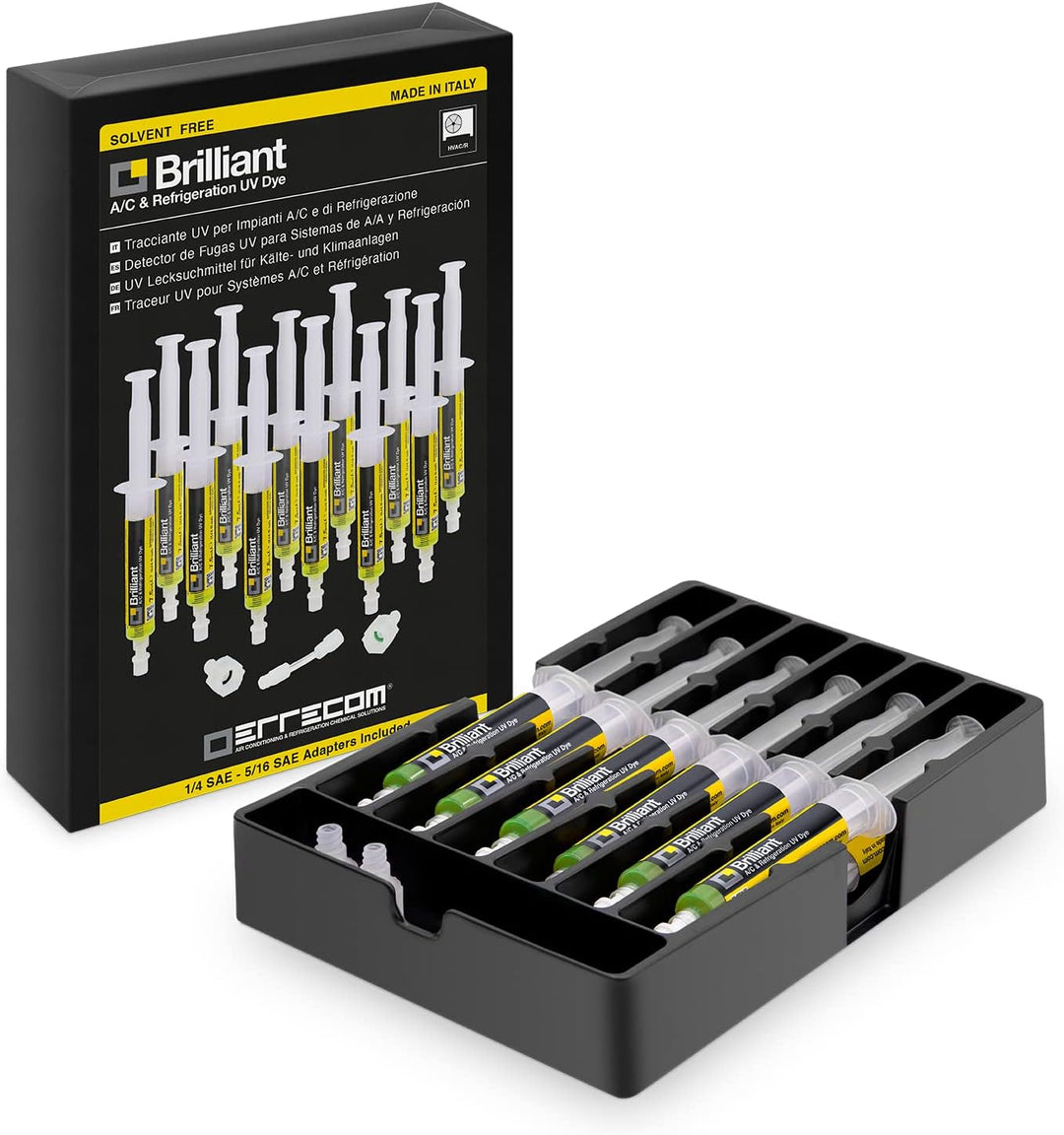 ERRECOM Brilliant - 12 x 7,5 ml, UV-Fluoreszenz-Tracer zum Aufspüren von Kältemittellecks in Autokli