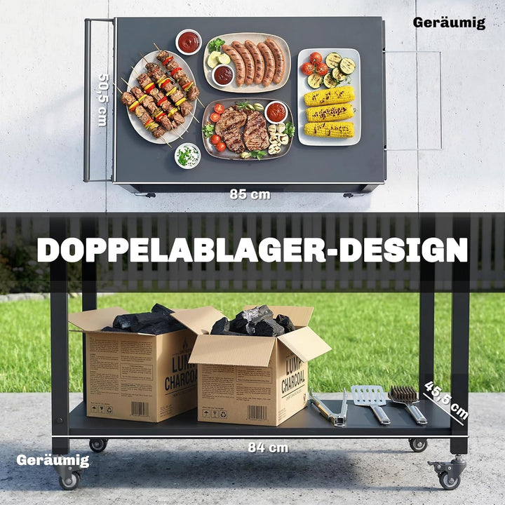 Outsunny Küchenwagen mit Rollen, 2-stöckiger Servierwagen, Rollwagen mit Müllbeutelhalter, Haken, Gr
