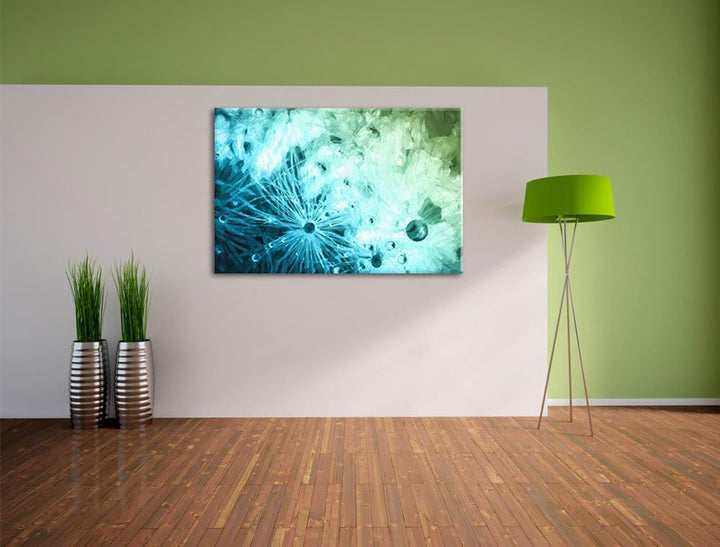 Pixxprint Pusteblume mit Wassertropfen als Leinwandbild/Grösse: 100x70 / Wandbild/Kunstdruck/fertig