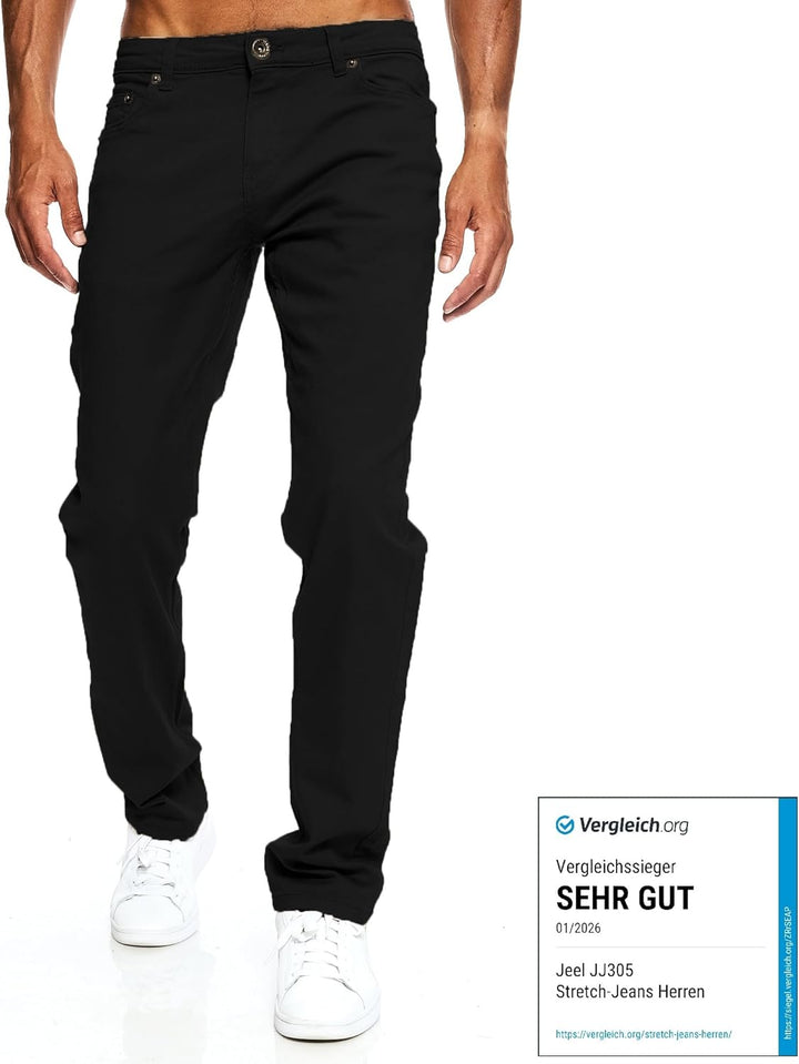 JEEL Herren-Jeans - Regular-Fit Straight-Cut - Stretch - Jeans-Hose Basic Washed 28W / 30L 07-schwar