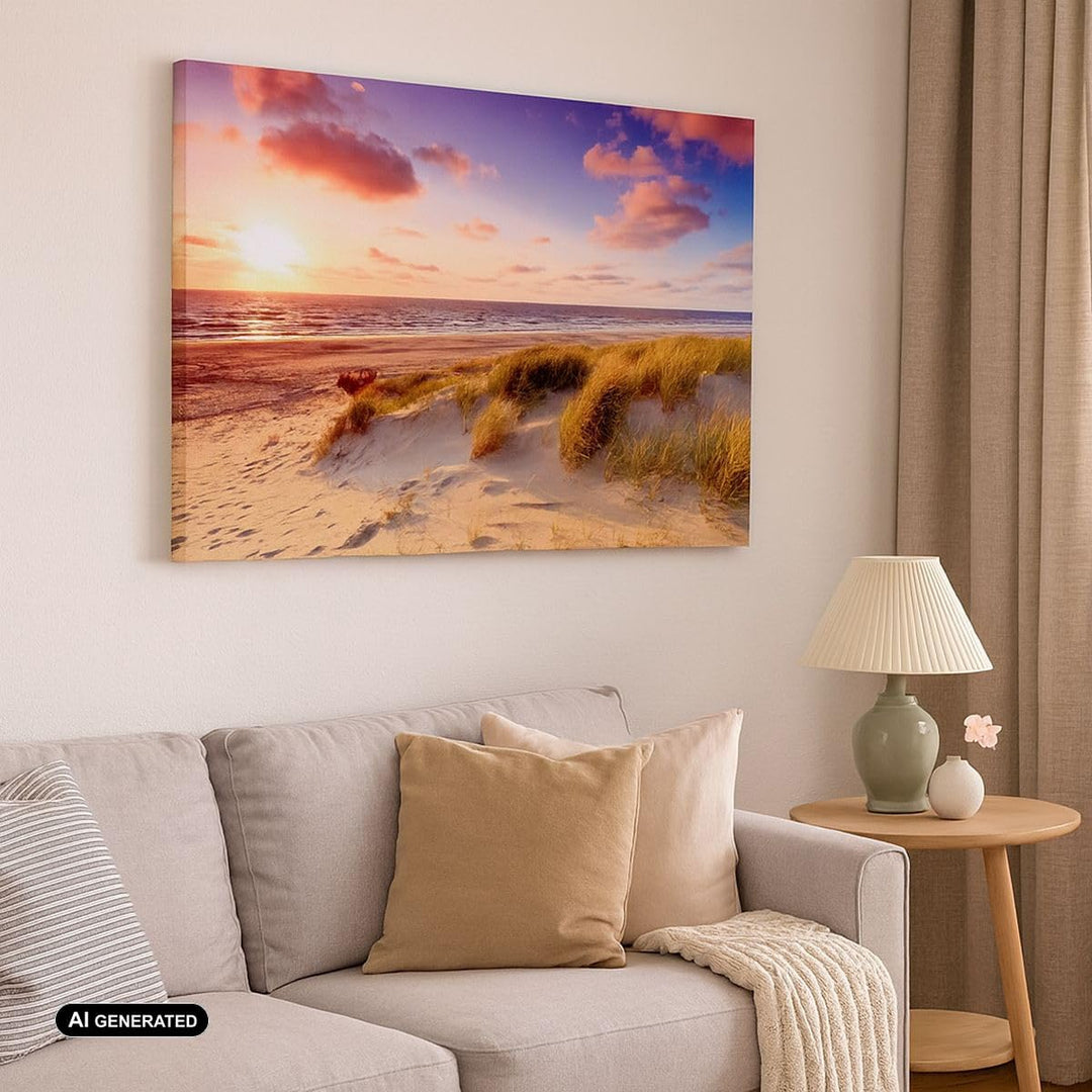 Bilder auf Leinwand Meer Strand Düne Leinwandbild mit Rahmen 70x50cm Wandbilder Dekoration Wohnzimme
