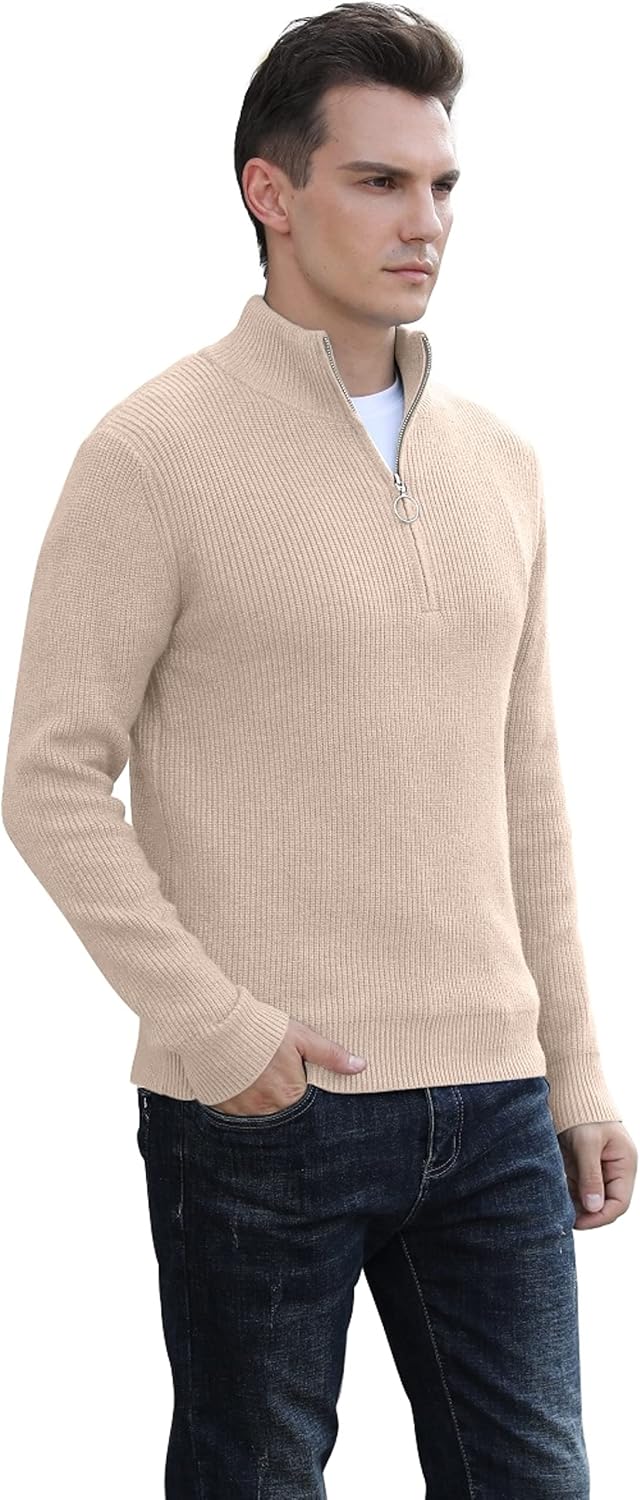 Hisir Pullover Herren Strickpullover 1/4 Zip Pulli Männer, Bequem Weich Warmer Winter Pullover für M