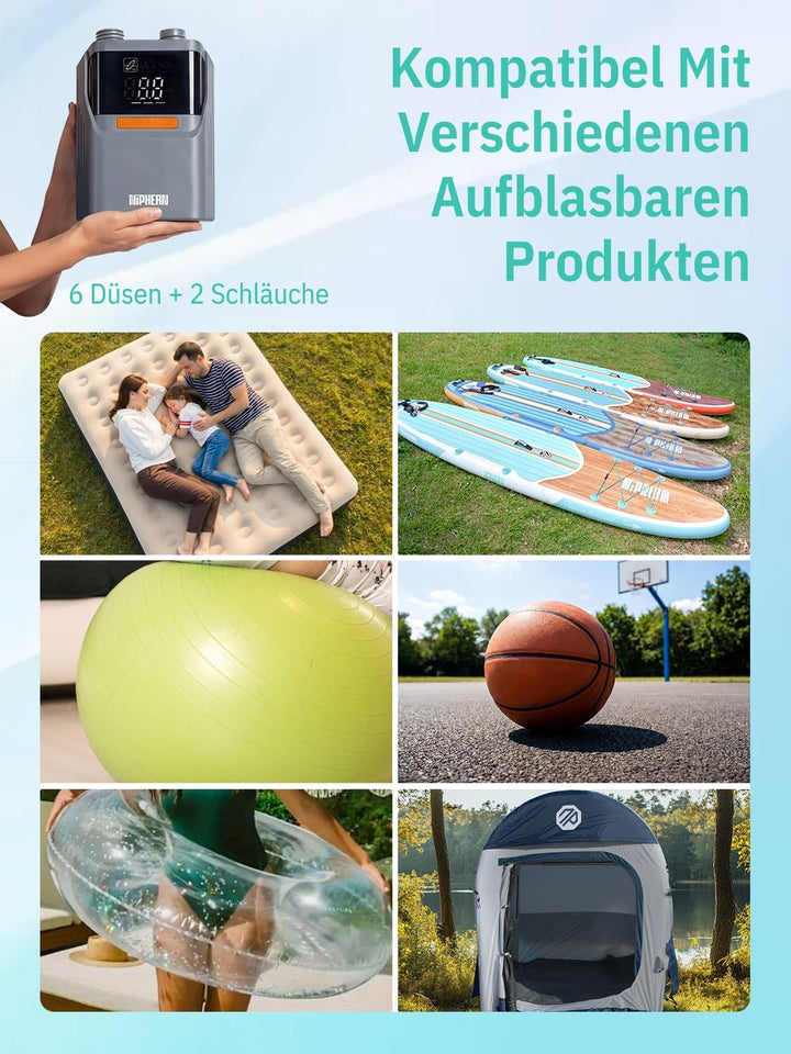 Niphean Elektrische Luftpumpe Akku, 50 PSI Luftpumpe Elektrisch für Autoreifen, Fahrrad, Luftmatratz