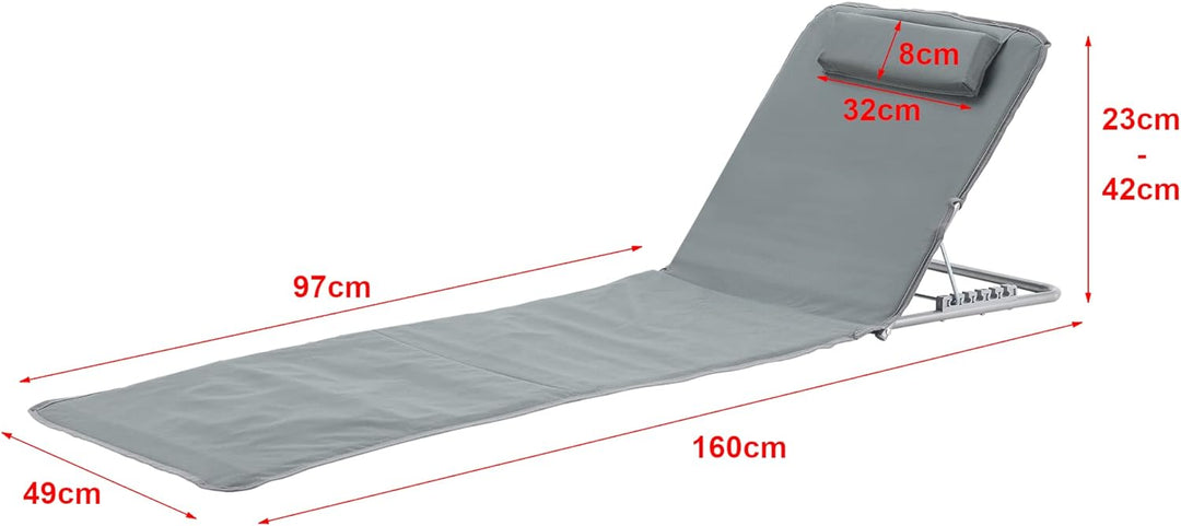 [en.casa] Strandmatte Cellorigo 2er Set Strandliege klappbar Dunkelgrau Sonnenmatte mit 5-Fach Verst