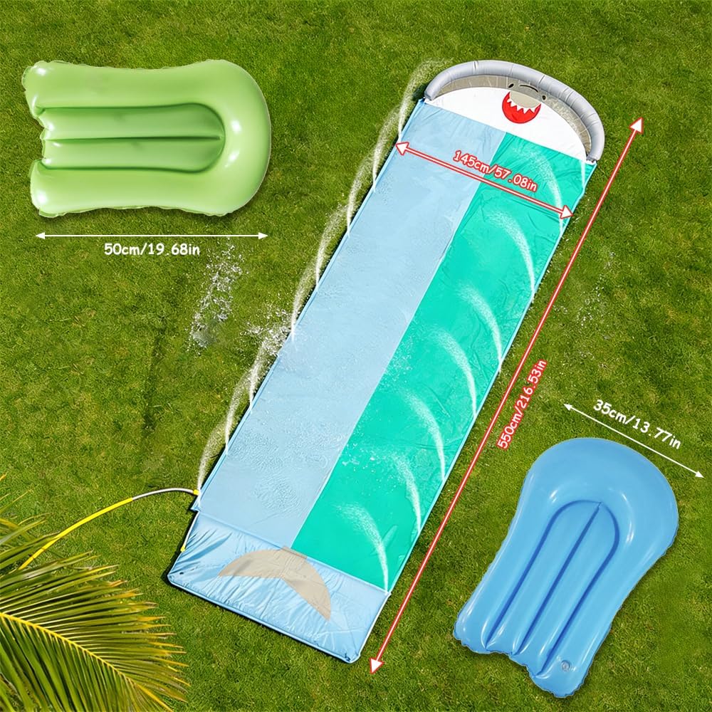 550 x 145cm Wasserrutsche mit 2 Bodyboard, Doppel-Wasserrutsche, Wasserrutschbahn für Kinder und Erw