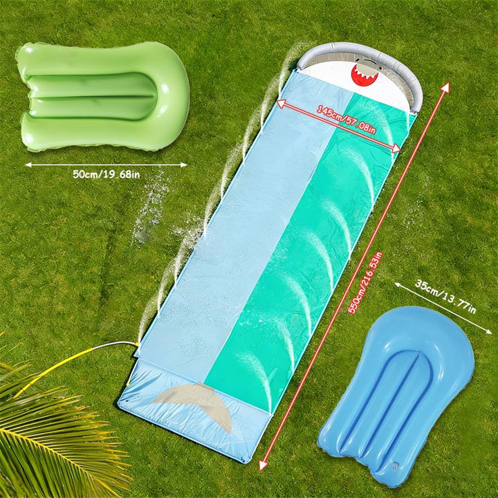 550 x 145cm Wasserrutsche mit 2 Bodyboard, Doppel-Wasserrutsche, Wasserrutschbahn für Kinder und Erw