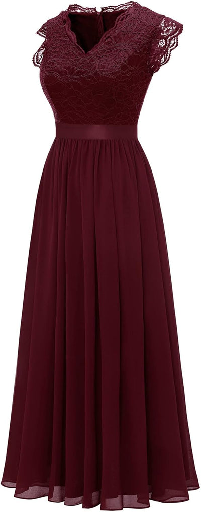 Dressystar Damen Ballkleid Maxi Lang Abendkleider Elegant für Hochzeit Spitzen Cocktailkeid S Band_b
