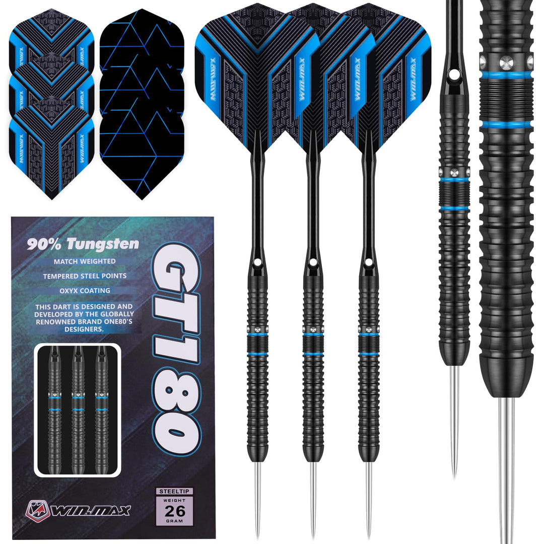 WIN.MAX Dartpfeile mit Metallspitze 90% Tungsten 3 Stück 90% Wolfram Stahl Darts 18-28 Gramm Dart pr
