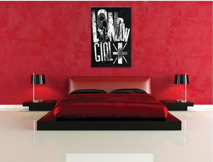 Dark London-Girl black Bild auf Leinwand, XXL riesige Bilder fertig gerahmt mit Keilrahmen, Kunstdru