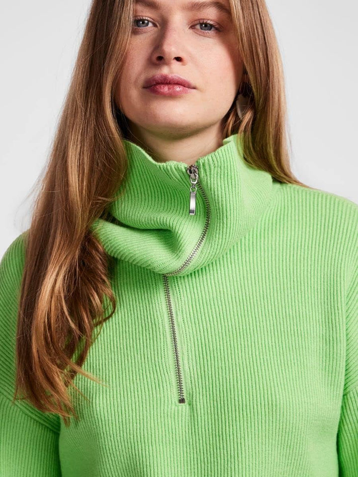 YAS Damen Yasdeli Ls Zip Knit S. Noos Pullover L Summer Green, L Summer Green