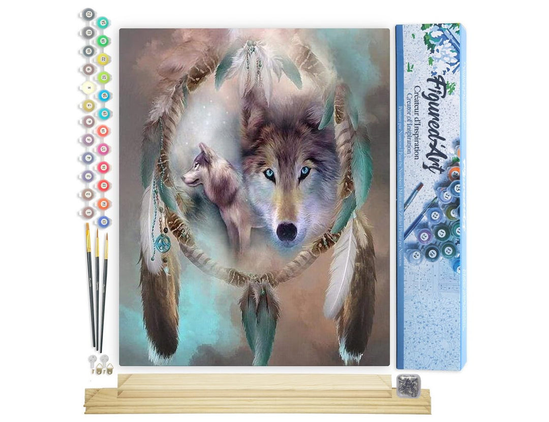 Figured'Art Malen Nach Zahlen Erwachsene Mit Rahmen Wölfe und Federn - Paint by Numbers Basteln DIY