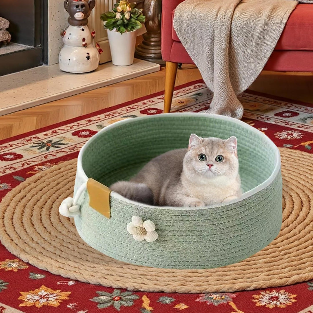 Katzenkörbchen, Katzenkorb mit Blumenverzierung, Grosser Süsser Kätzchen Korb Nest Haustierhaus, Kra