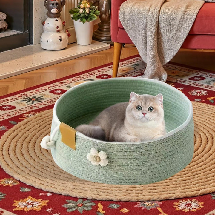 Katzenkörbchen, Katzenkorb mit Blumenverzierung, Grosser Süsser Kätzchen Korb Nest Haustierhaus, Kra