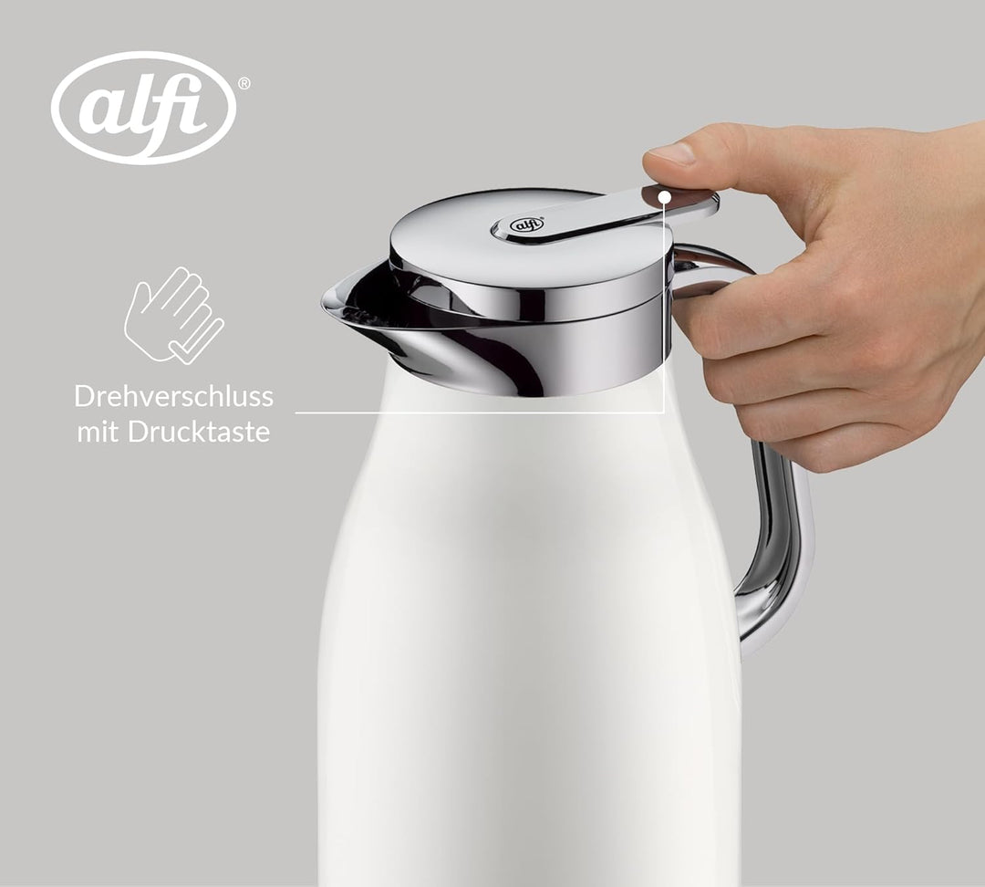 alfi SKYLINE 1,0l, coconut white mat, Edelstahl-Isolierkanne mit hygienischem Hartglaseinsatz, Drehv