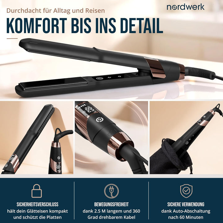 2-in-1 Glätteisen SafeGlide Touch [gegen Frizz &amp; Ziepen] | Haarglätter für Locken und Haare-Glätten