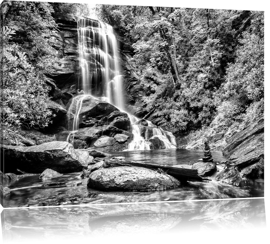 Pixxprint tropischer Wasserfall / 100x70cm Leinwandbild bespannt auf Holzrahmen/Wandbild Kunstdruck