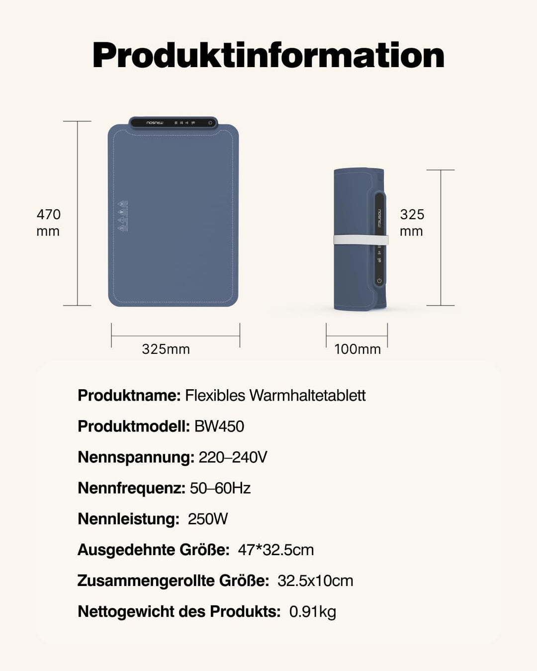 Warmhalteplatte für Speisen, Speisenwärmer aus Nano-Silikonmaterial Ganzflächige Erwärmung, Tragbare