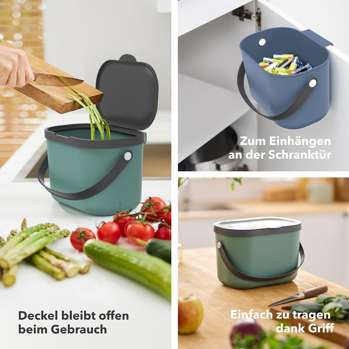 Rotho Albula Komposteimer 3,2l mit Deckel und Henkel aus Kunststoff, 1054607422, Braun