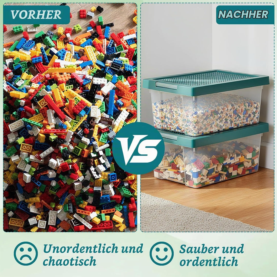 Aufbewahrungsboxen mit Deckel für Lego, Bausteine Boxen Aufbewahrung Spielzeugkiste mit Gebäude Grun