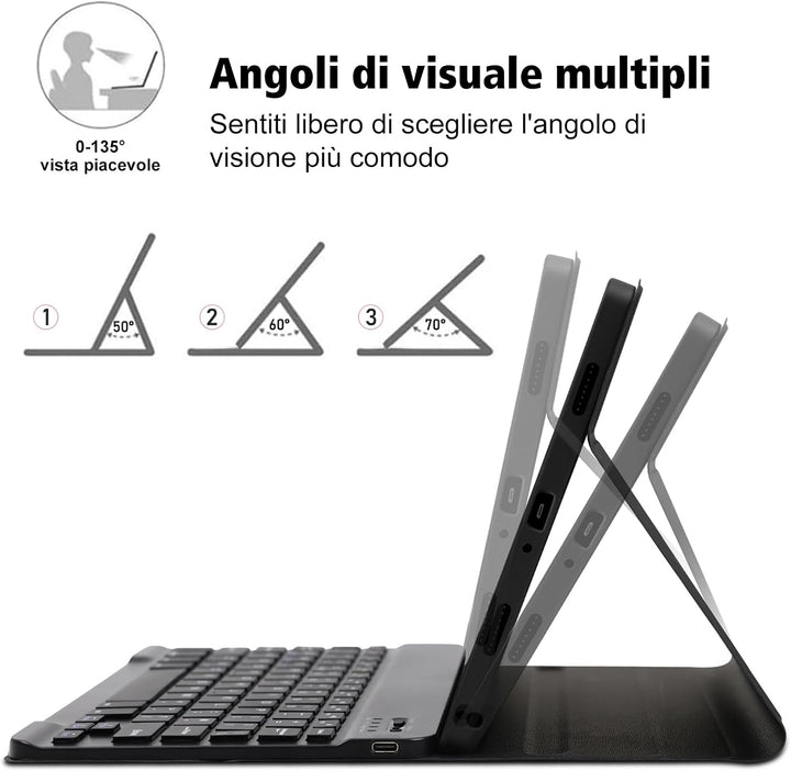 Schutzhülle mit Tastatur für Samsung Galaxy Tab A9 Plus, Italienische QWERTY Bluetooth-Tastatur für