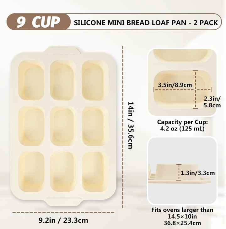 2-Stück Silikon Mini Kastenform: Klein Kuchenform mit Metallrahmen für 9 Kuchen - Antihaft Kleine Br