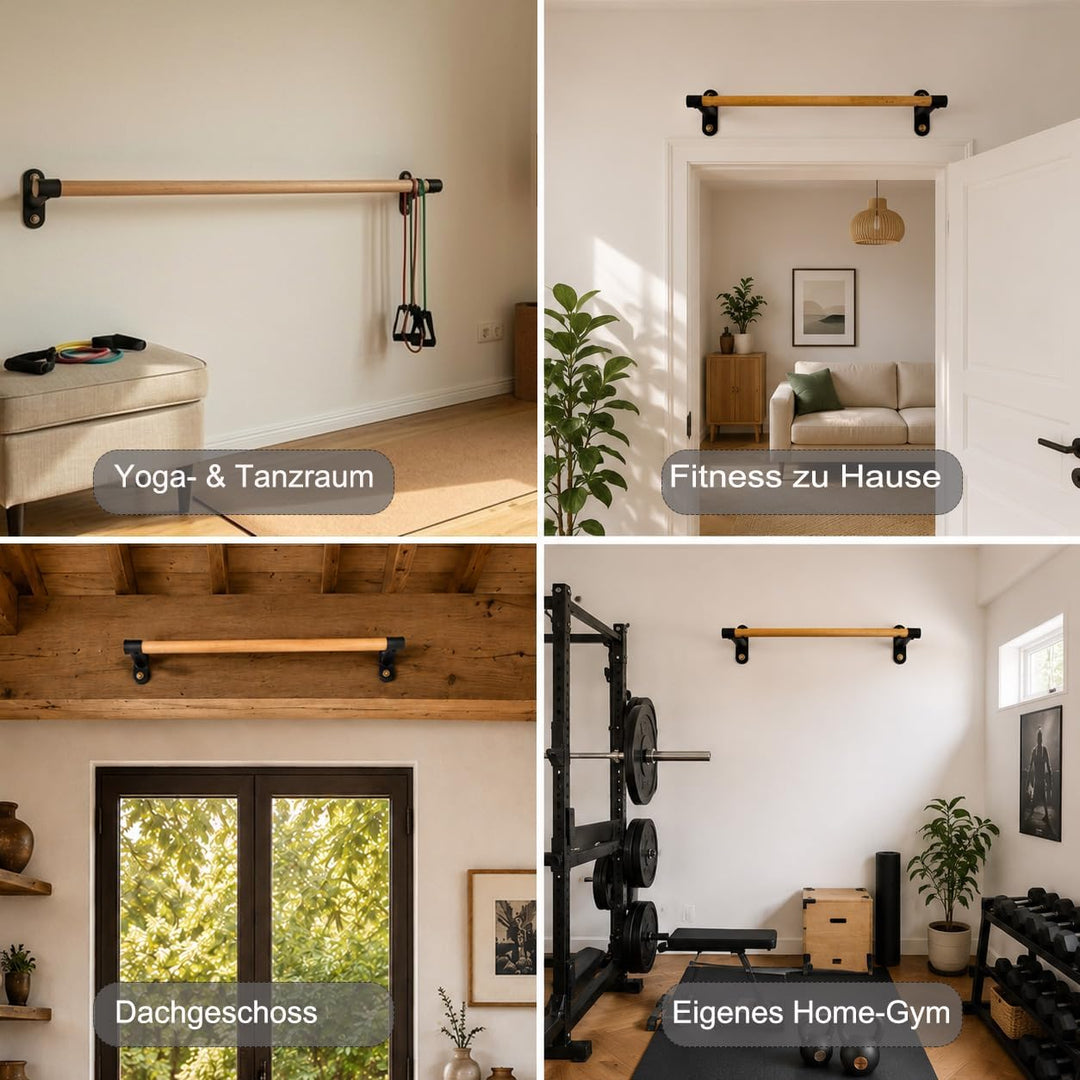 Klimmzugstange Wandmontage aus Holz, 40mm Holzgriff aus Buche, Platzsparende Pull Up Bar für Home Gy