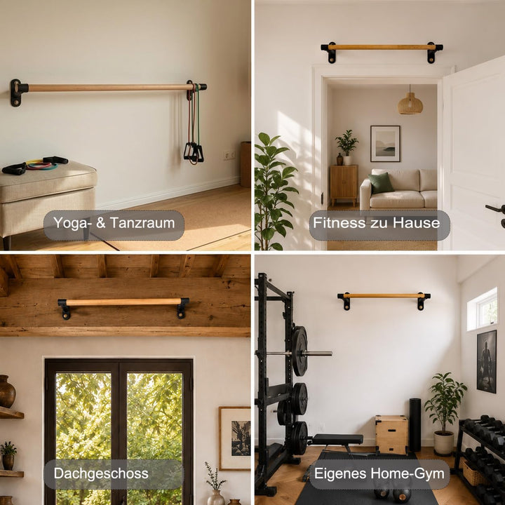 Klimmzugstange Wandmontage aus Holz, 40mm Holzgriff aus Buche, Platzsparende Pull Up Bar für Home Gy