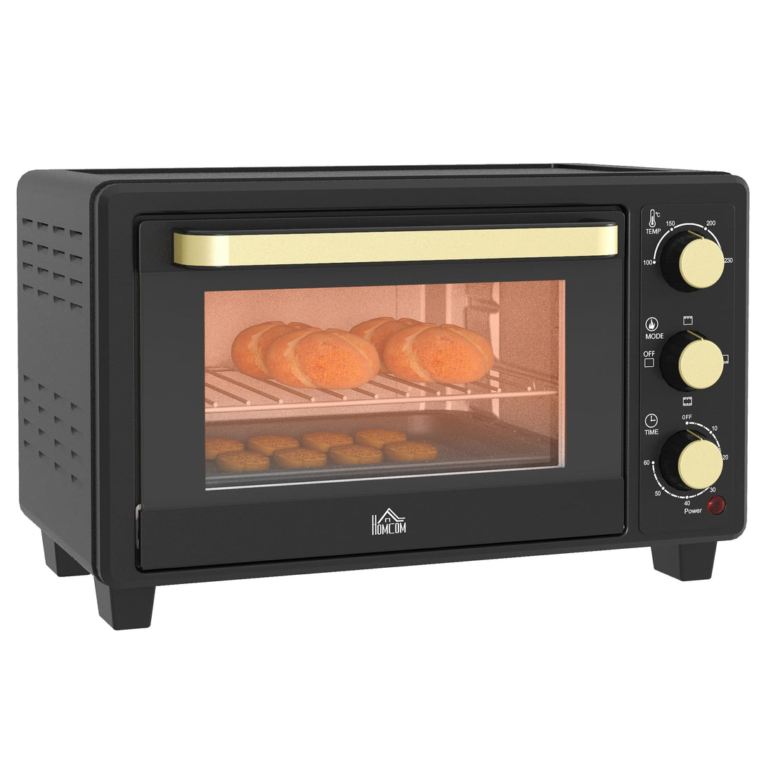 HOMCOM Mini Backofen 16 L 1400W 100-230℃ 60 Min. Timer inkl. Krümelblech, Backblech und Grillrost, M